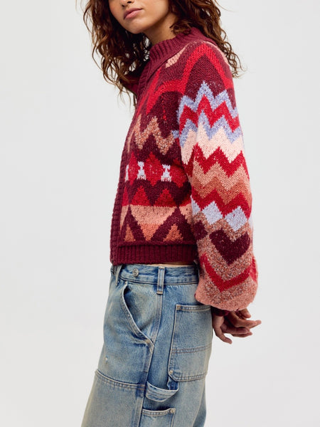 Sundazed Jacquard Cardi in Crimson Frost