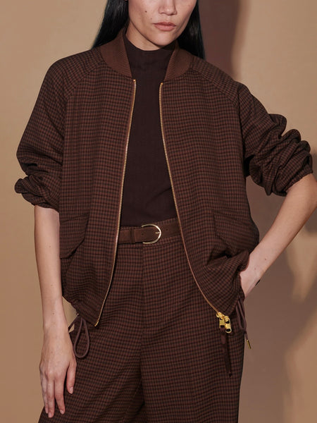 Keagan Short Blouson Jacket in Dark Cocoa Mini Check