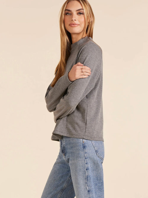 Raglan Mock Neck Top in Charcoal