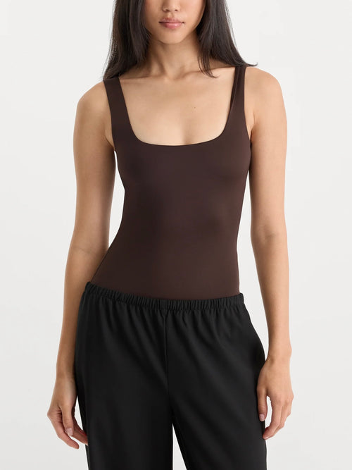 The Sculpting Modern Tank Bodysuit in Espresso