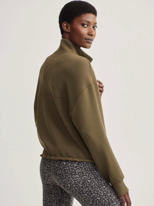 Sian Cropped Half Zip Midlayer in Dark Olive