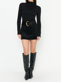 Maverick Mini Skirt in Black Faux Suede