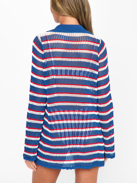 Button Up Cover Up in Montauk Stripe Crochet