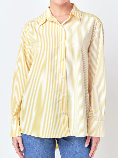 A Stripe Above Button Up in White/Navy