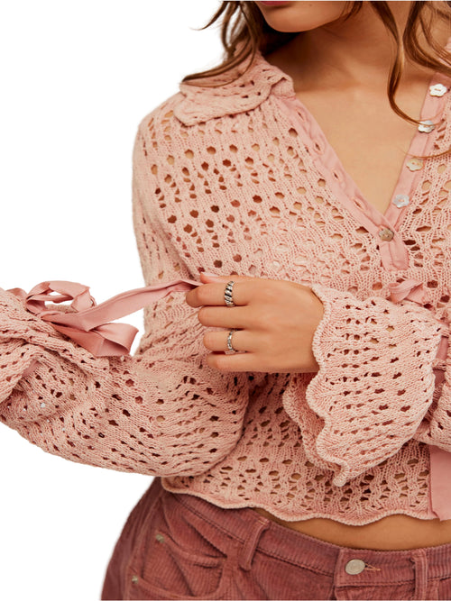 Pointelle Pullover in Mauve Rose