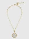 Etched Bee Pendant Necklace in Mother of Pearl