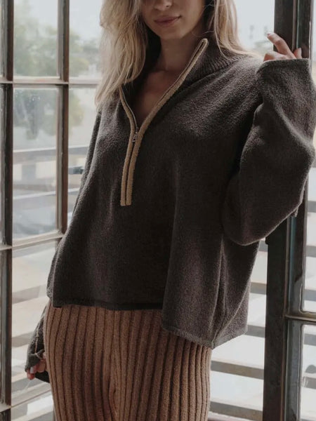 Cozy By The Campfire Quarter Zip in Brown