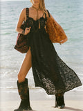 Lux Lisbon Lace Strappy Maxi Dress in Onyx