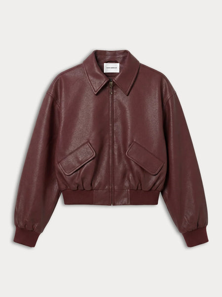 The Better Than Leather Cropped Bomber in Berry Noir