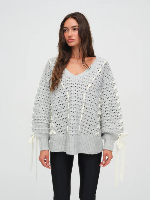 Liberty V Neck Sweater in Grey