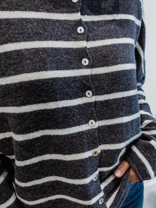 Piper Cabana Stripe Cardigan in Grey & Ivory