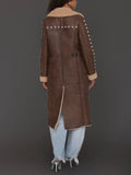Studded Faux Shearling Coat in Brandy