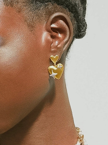 Aureole Heart & Star Dangle Earrings