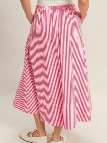 Stay Striped Maxi Skirt in Pink