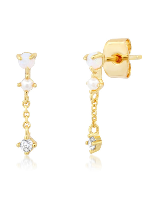 Opal CZ Chain Dangle Studs