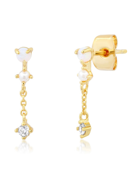Opal CZ Chain Dangle Studs