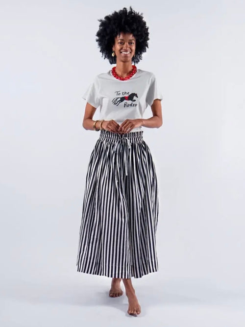 Keaton Stripe Skirt in Black & White