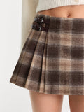 The Micro Buckle Skirt in Mocha Plaid
