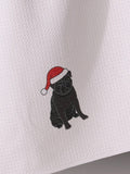 Merry Pug Tea Towel in Black