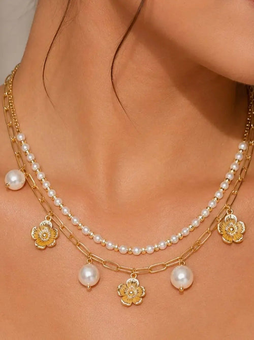 So Sweet Pearl & Flower Layered Necklace