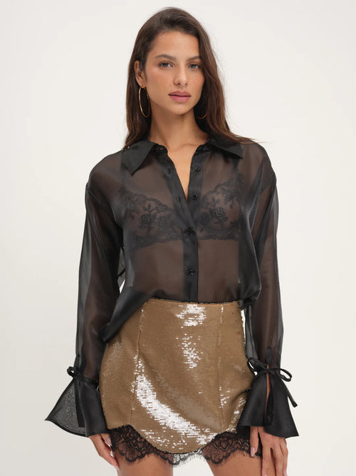 Organza Button Up Blouse in Black