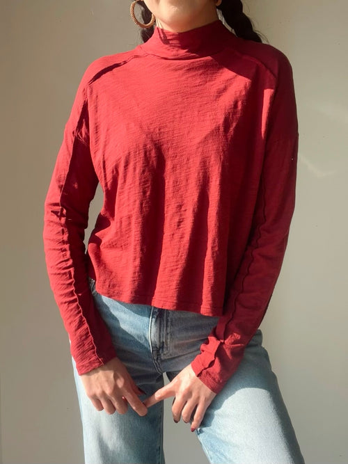 Mock Neck Long Sleeve Tee in Desire