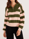 Darcy Quarter Zip Jumper in Khaki Stripe