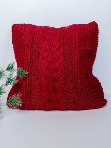 Cable Knit Pillow in Red