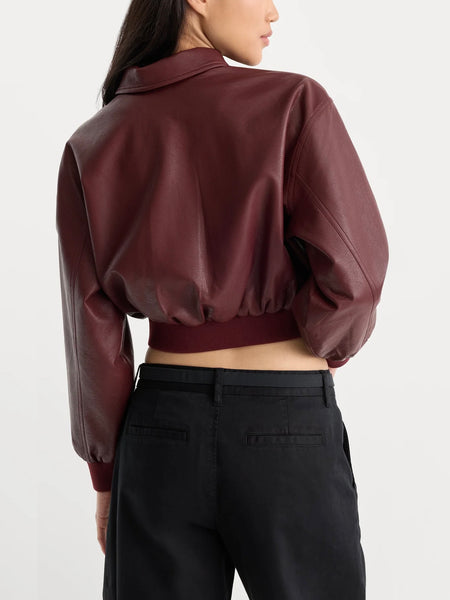 The Better Than Leather Cropped Bomber in Berry Noir
