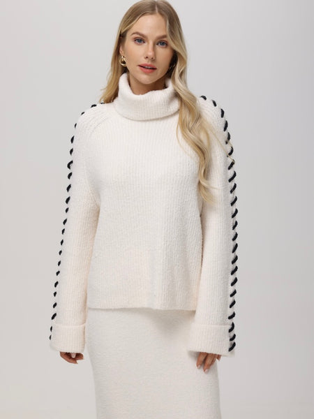 Vida Boucle Whip Stitch Pullover in Sea Salt