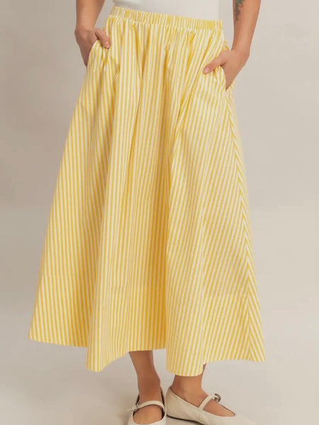 Stay Striped Maxi Skirt in Yellow