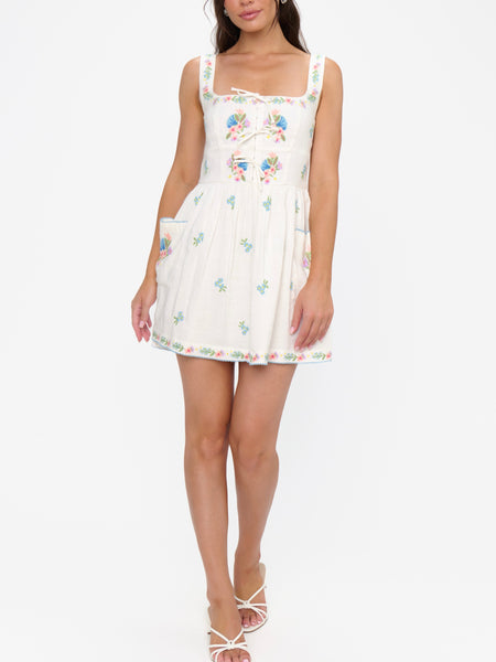 Demi Mini Dress in Wild Meadow Embroidery