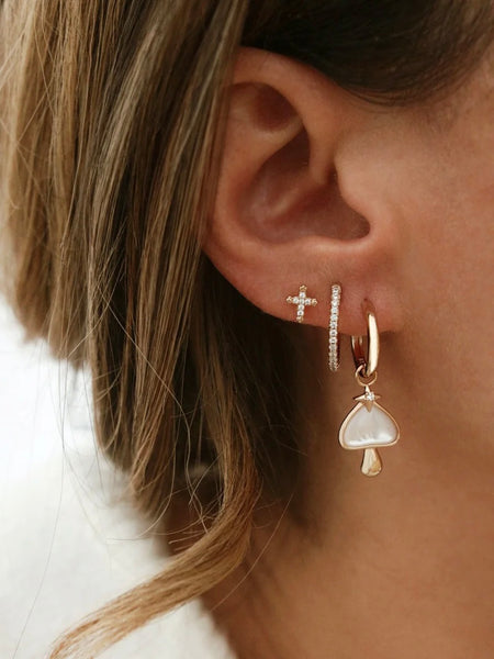 Starry Shroom Mini Hoops in Mother of Pearl