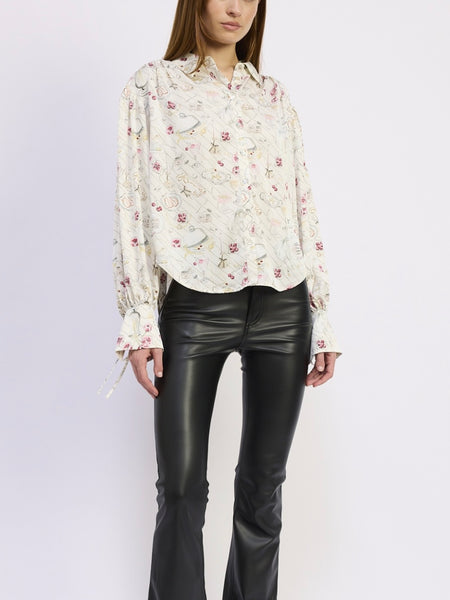 Dinner Party Button Up in Ivory & Pink