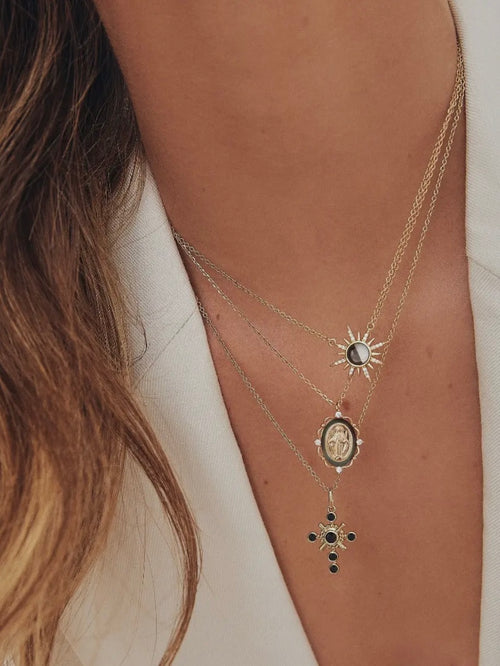 Divine Mary Necklace in Black Mother of Pearl