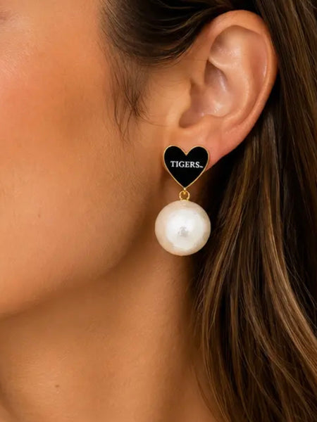 Missouri Heart Pearl Drop Earrings