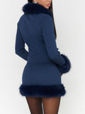 Chateau Cardigan in Navy Knit Faux Fur