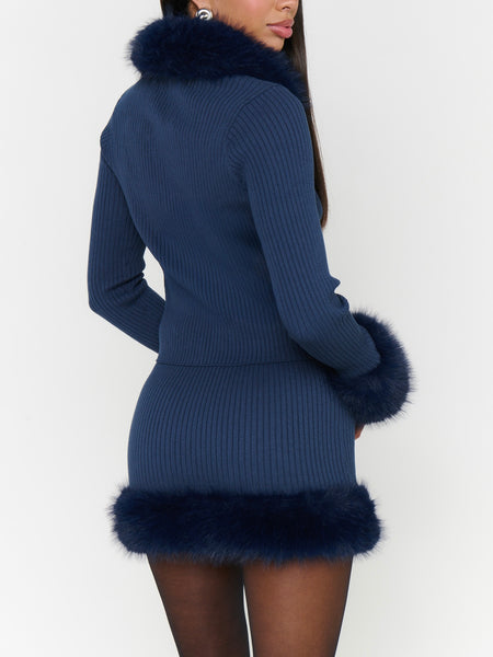 Chateau Cardigan in Navy Knit Faux Fur