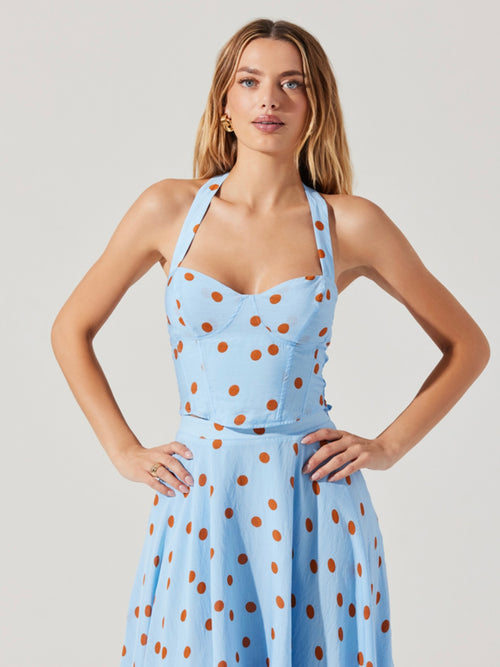 Janie Top in Blue Rust Polkdot