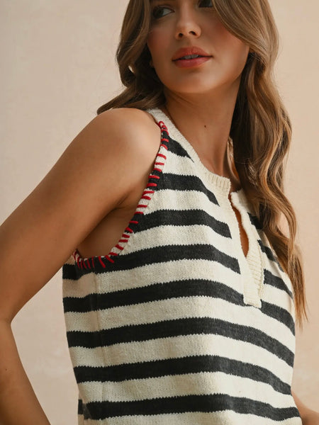 Take Me Out Stitch Tank in Navy Stripe
