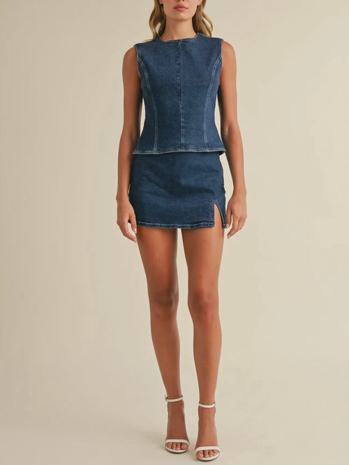 Back To Business Denim Skirt in Dark Blue