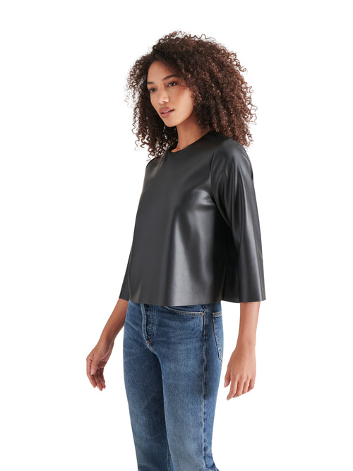 Dee Faux Leather Top in Black