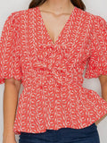 In A Cinch Eyelet Top in Coral