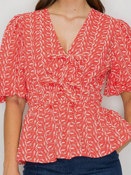In A Cinch Eyelet Top in Coral