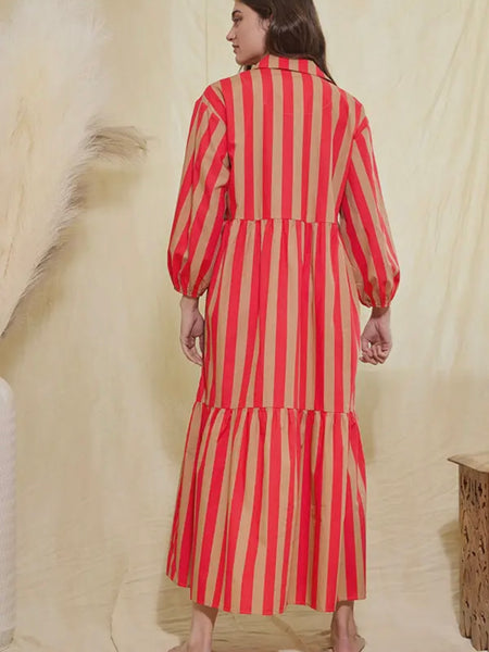 This Stripe, That Stripe Dress in Red & Taupe