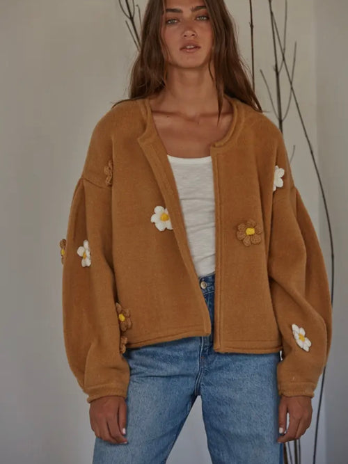 Maybe Daisy Sweater Jacket in Camel