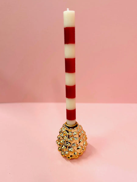 Striped Taper Candle Set of 2 in Red/White