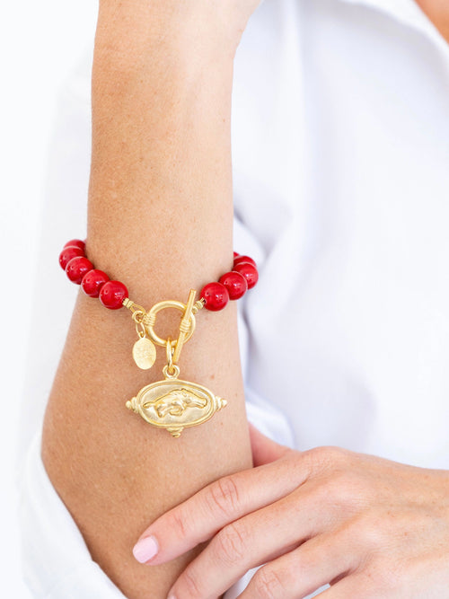 Wild Boar Intaglio Bracelet in Red Coral