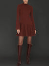 Asymmetrical Hem Mini Sweater Dress in Rust