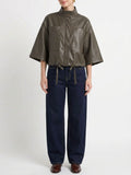 Vivianne Faux Leather Cape in Khaki Olive